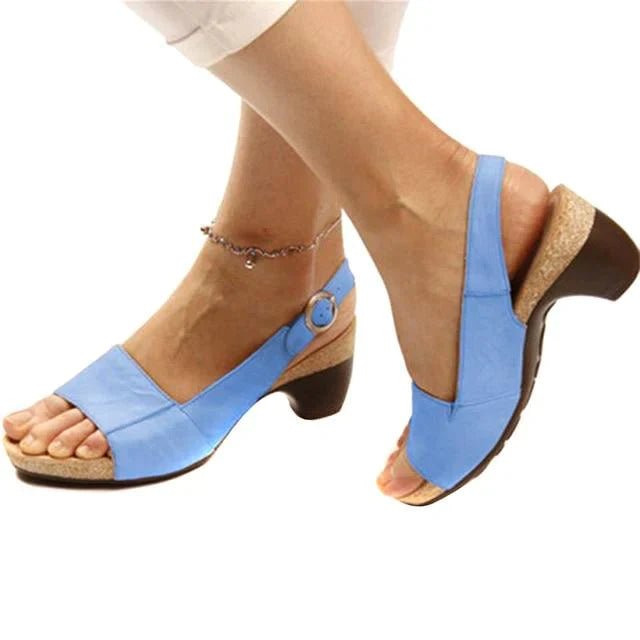 Women's Open-Toe Block Heel Slingback Sandals Adjustable Buckle - Blue