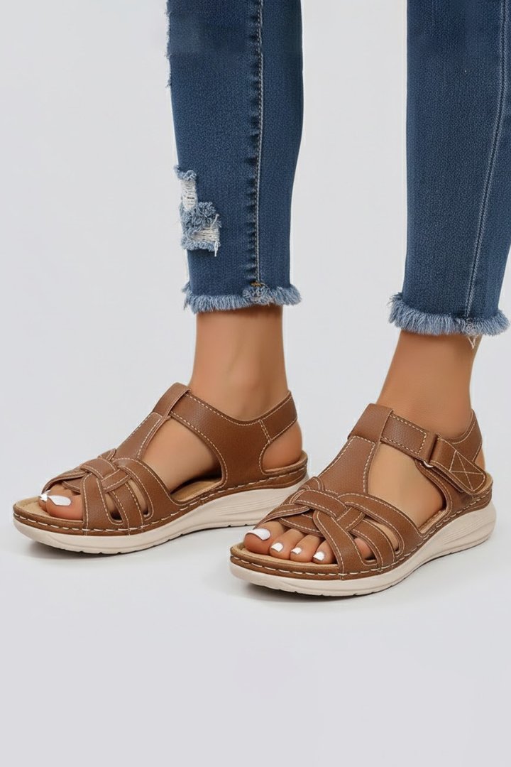 Women's Open-Toe Woven-Strap Flat Sandals Velcro Closure