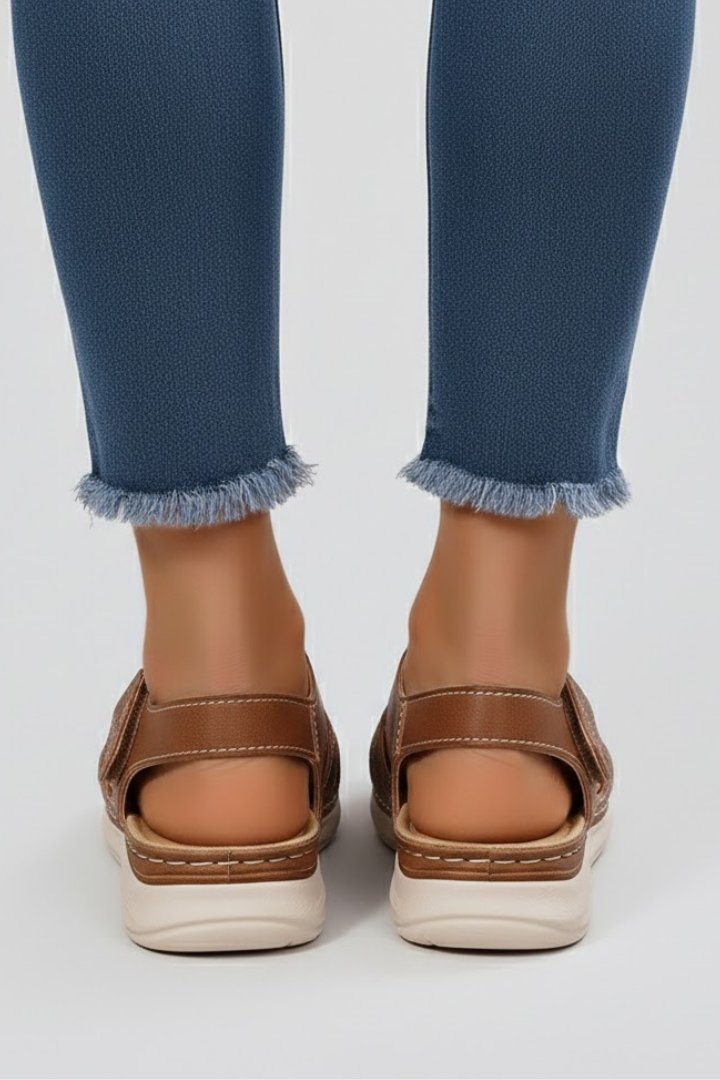 Women's Open-Toe Woven-Strap Flat Sandals Velcro Closure