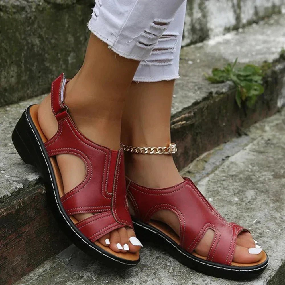 Women's Orthopedic Arch-Support Closed-Toe Wedge Sandals - Red