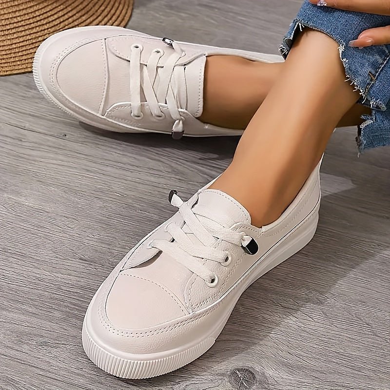 Women's Orthopedic Arch-Support Lace-Up Low-Top Sneakers - Beige