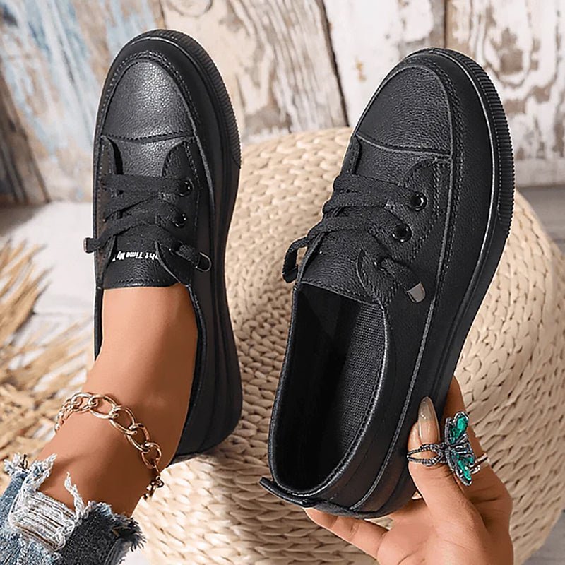 Women's Orthopedic Arch-Support Lace-Up Low-Top Sneakers - Black