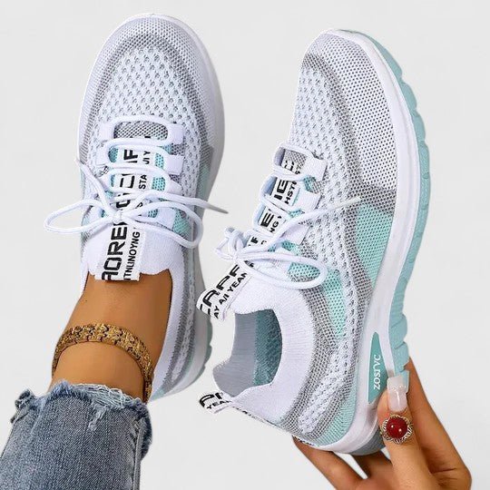 Women's Orthopedic Arch-Support Lace-Up Mesh Walking Sneakers - Turquoise