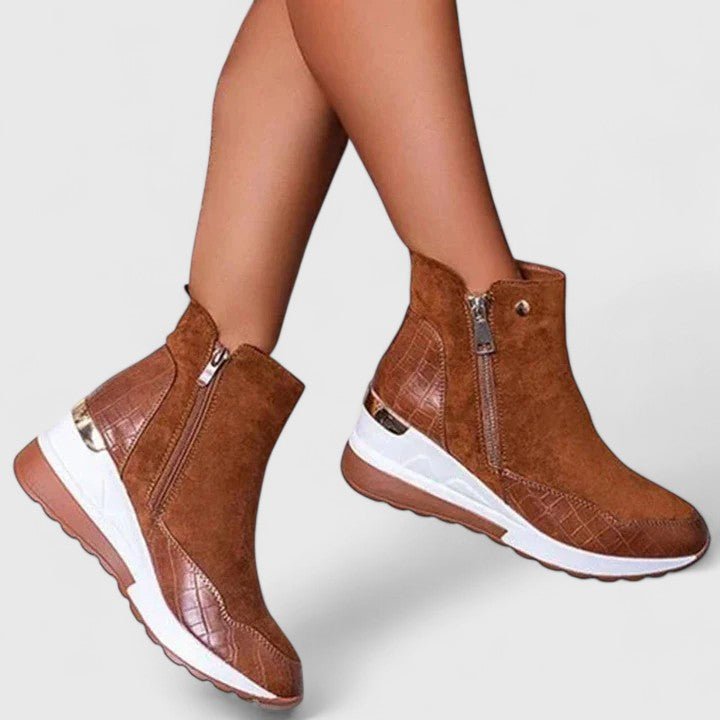 Women's Orthopedic Arch-Support Wedge Ankle Boots Zipper - Brown
