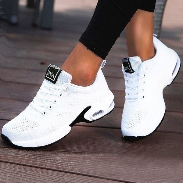 Women's Orthopedic Breathable Mesh Lace-Up Athletic Sneakers - White