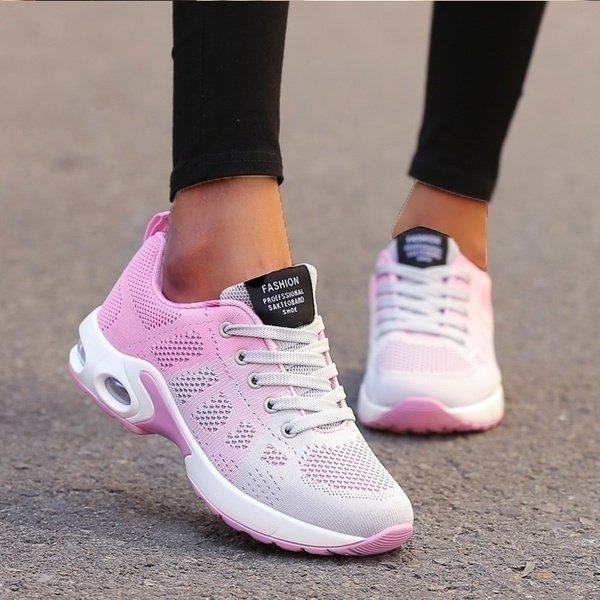 Women's Orthopedic Breathable Mesh Lace-Up Athletic Sneakers - Pink/Gray