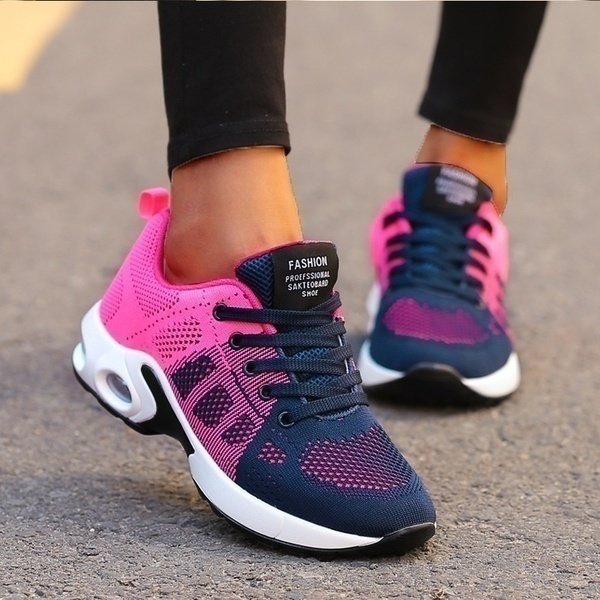 Women's Orthopedic Breathable Mesh Lace-Up Athletic Sneakers - Pink/Blue