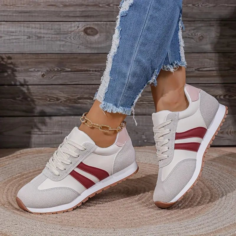 Women's Orthopedic Cushioned Lace-Up Low-Top Sneakers - Red