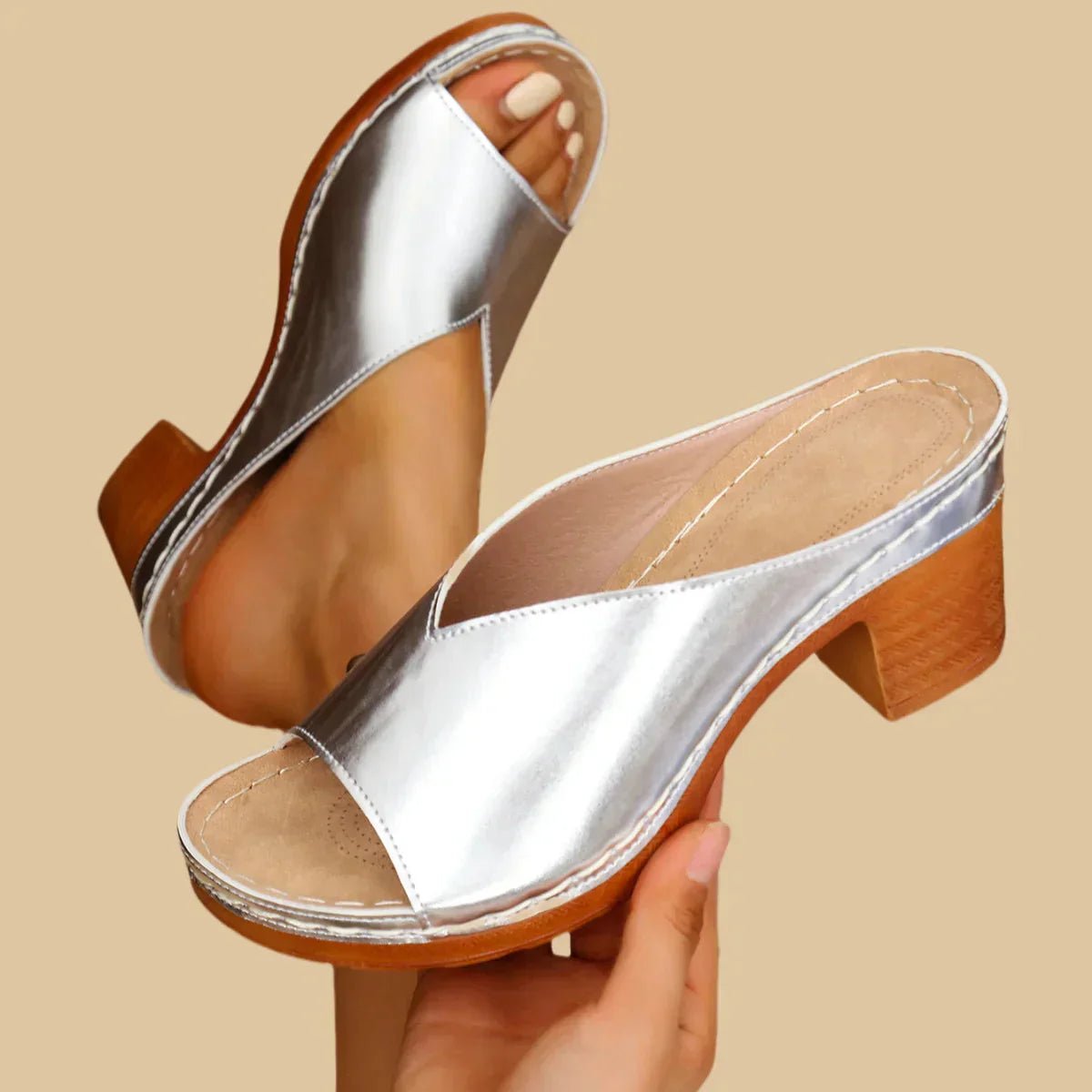 Women's Orthopedic Cushioned Slip-On Open-Toe Block Heel Sandals