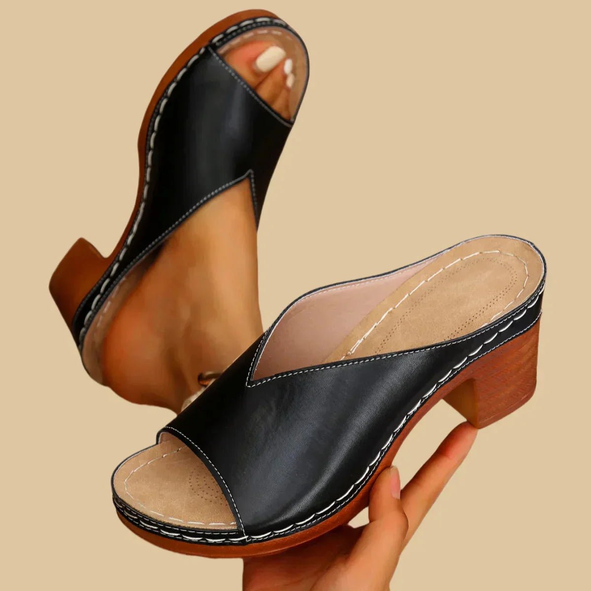 Women's Orthopedic Cushioned Slip-On Open-Toe Block Heel Sandals