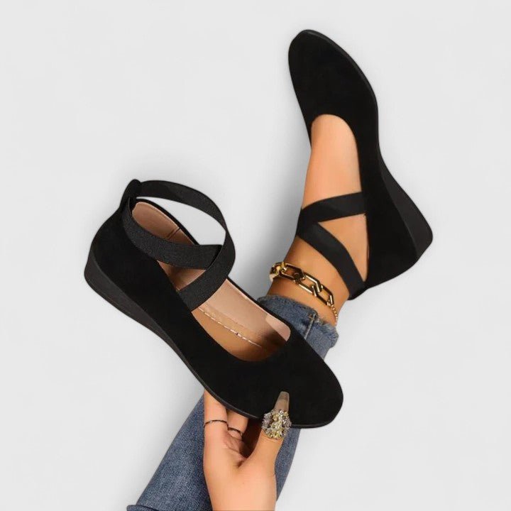 Women's Orthopedic Elastic Crossover Strap Slip-On Flats - Black