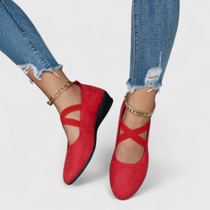 Women's Orthopedic Elastic Crossover Strap Slip-On Flats - Red