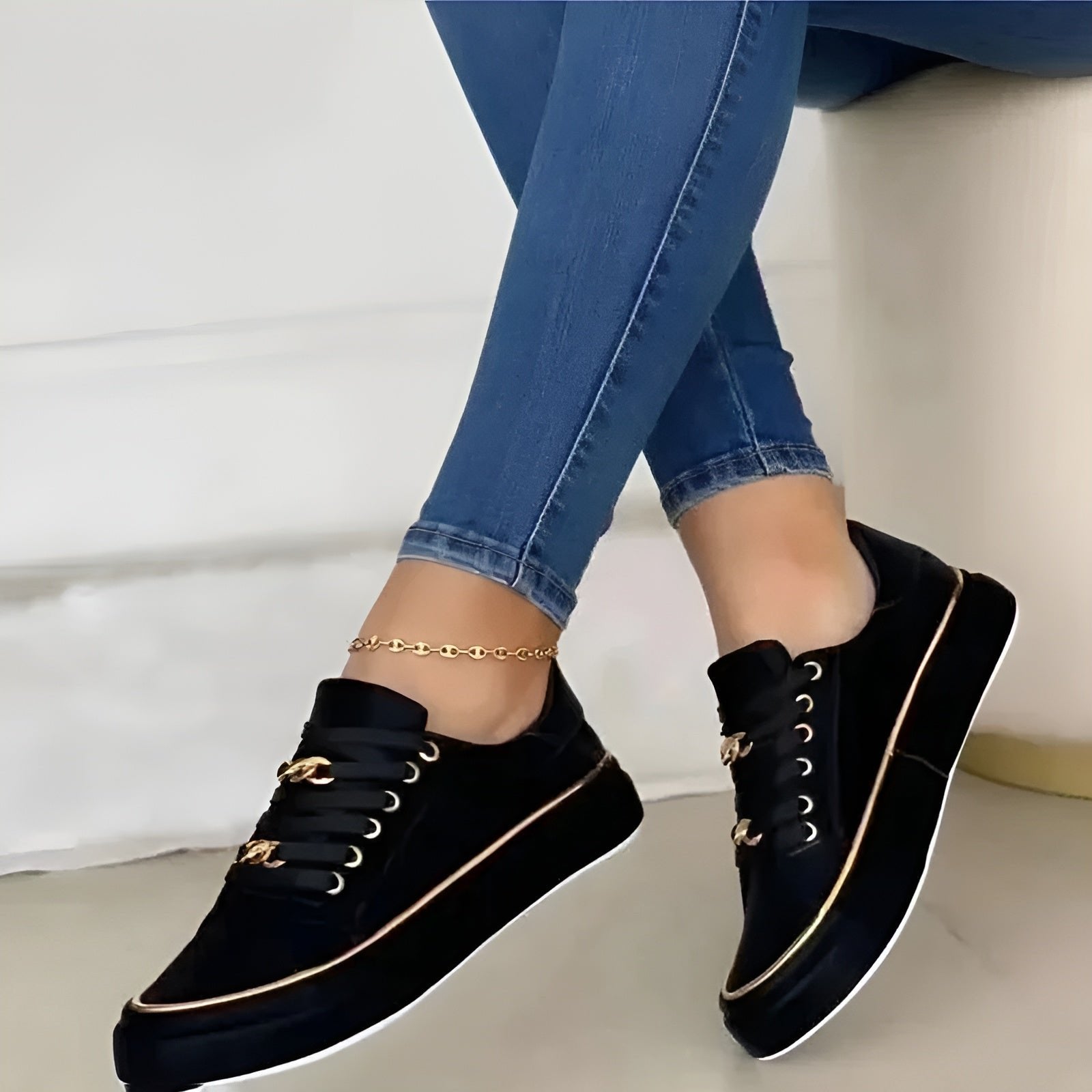 Women's Orthopedic Gold-Accent Lace-Up Platform Sneakers