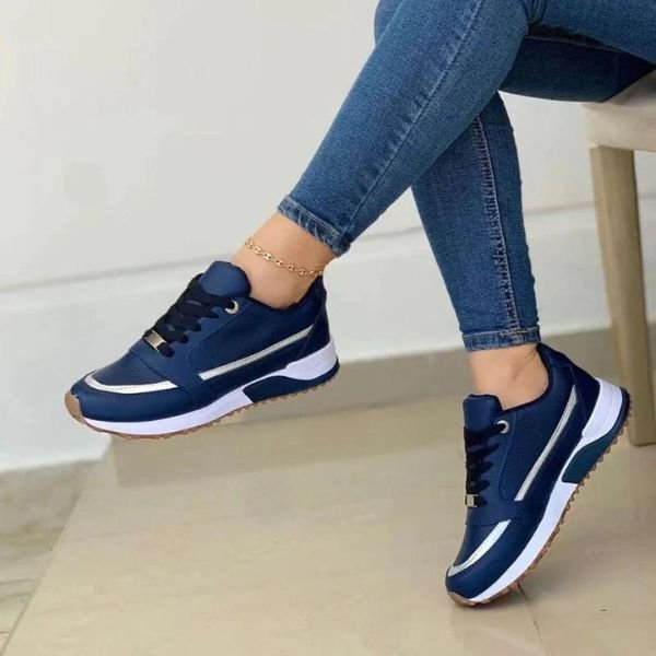 Women's Orthopedic Memory-Foam Lace-Up Cushioned Sneakers - Blue