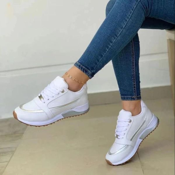 Women's Orthopedic Memory-Foam Lace-Up Cushioned Sneakers - White