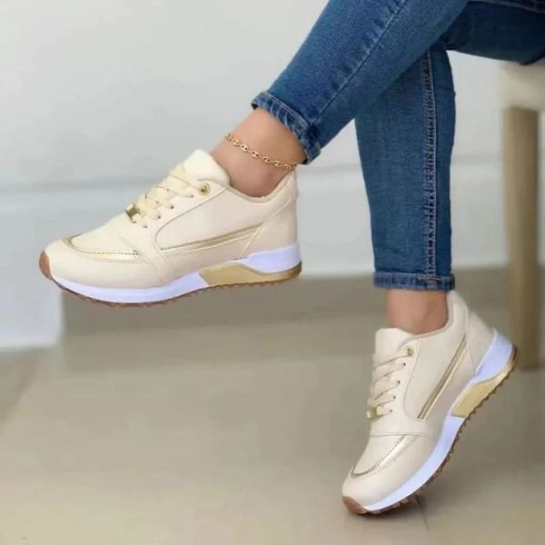 Women's Orthopedic Memory-Foam Lace-Up Cushioned Sneakers - Gold