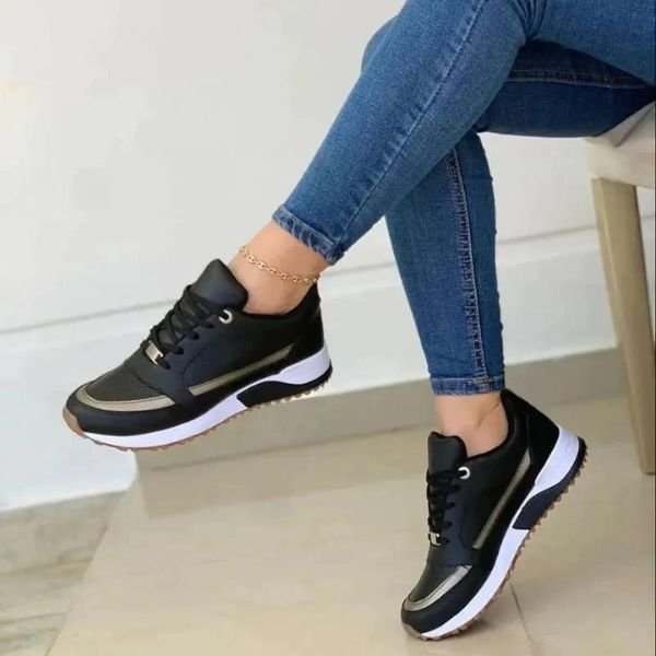 Women's Orthopedic Memory-Foam Lace-Up Cushioned Sneakers - Black