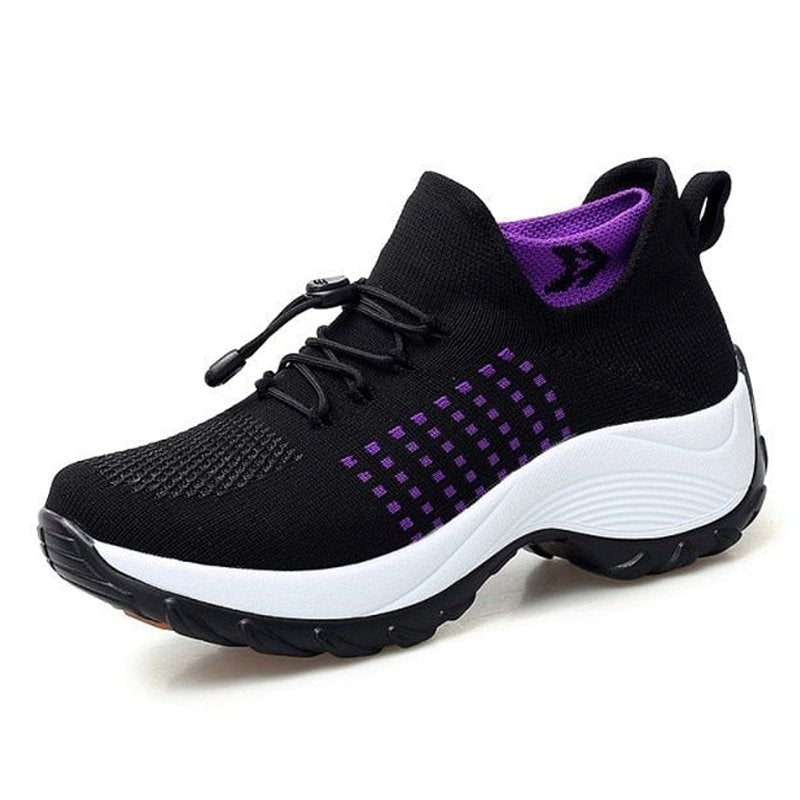 Women's Orthopedic Memory-Foam Lace-Up Platform Sneakers - Black Purple