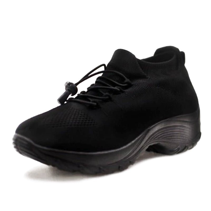 Women's Orthopedic Memory-Foam Lace-Up Platform Sneakers - Midnight Black