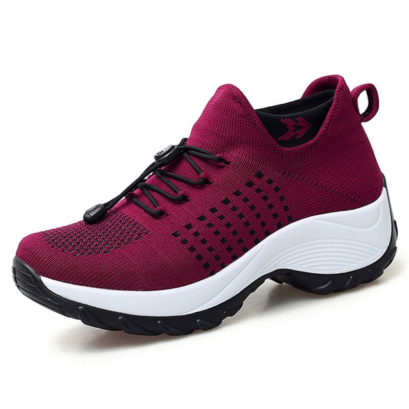 Women's Orthopedic Memory-Foam Lace-Up Platform Sneakers - Red