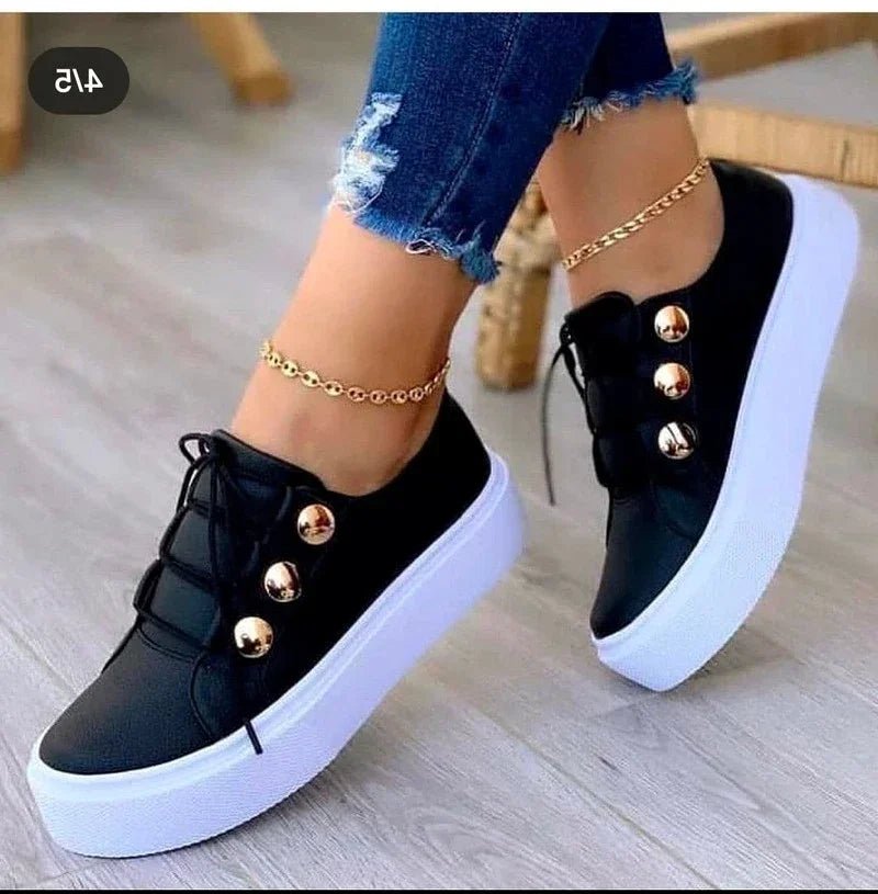 Women's Orthopedic Round-Toe Gold-Stud Platform Sneakers
