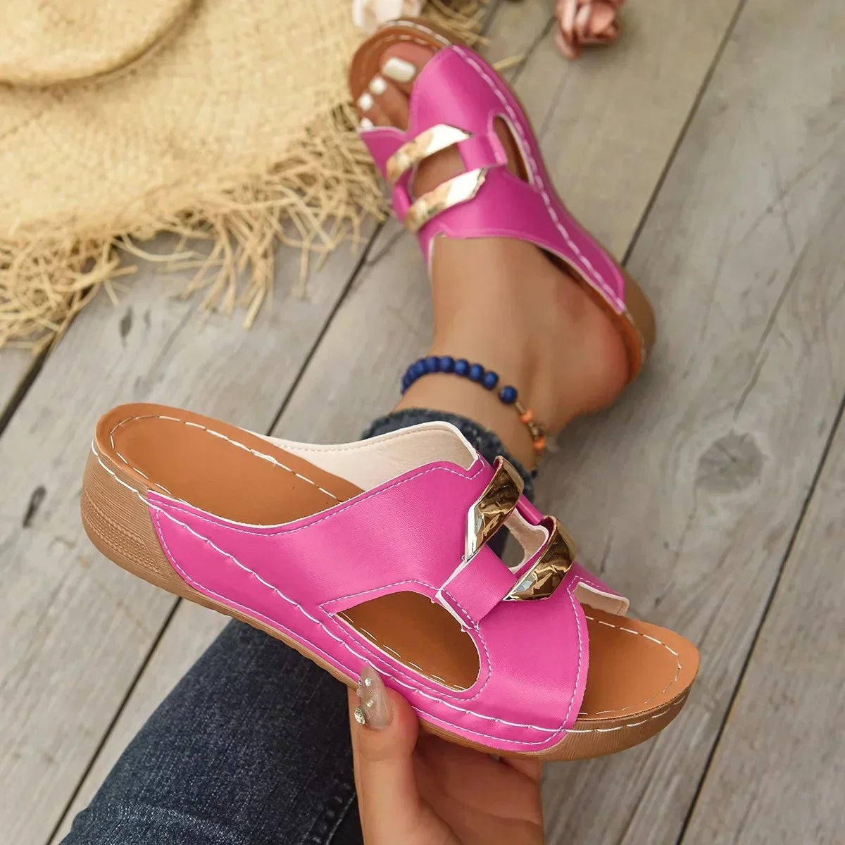 Women's Orthopedic Wedge Slip-On Cutout Sandals - Pink