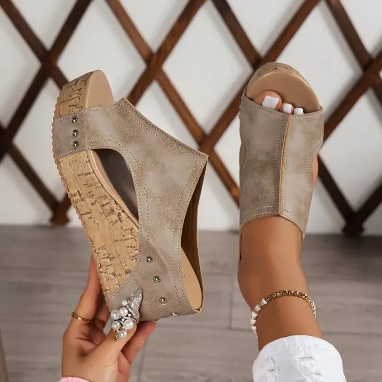 Women's Peep-Toe Cork Wedge Slip-On Sandals