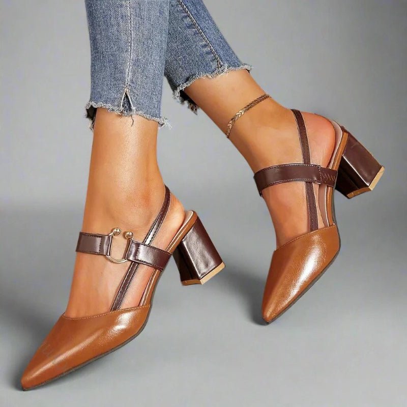 Women's Pointed-Toe Block-Heel Slingback Pumps Buckle Strap