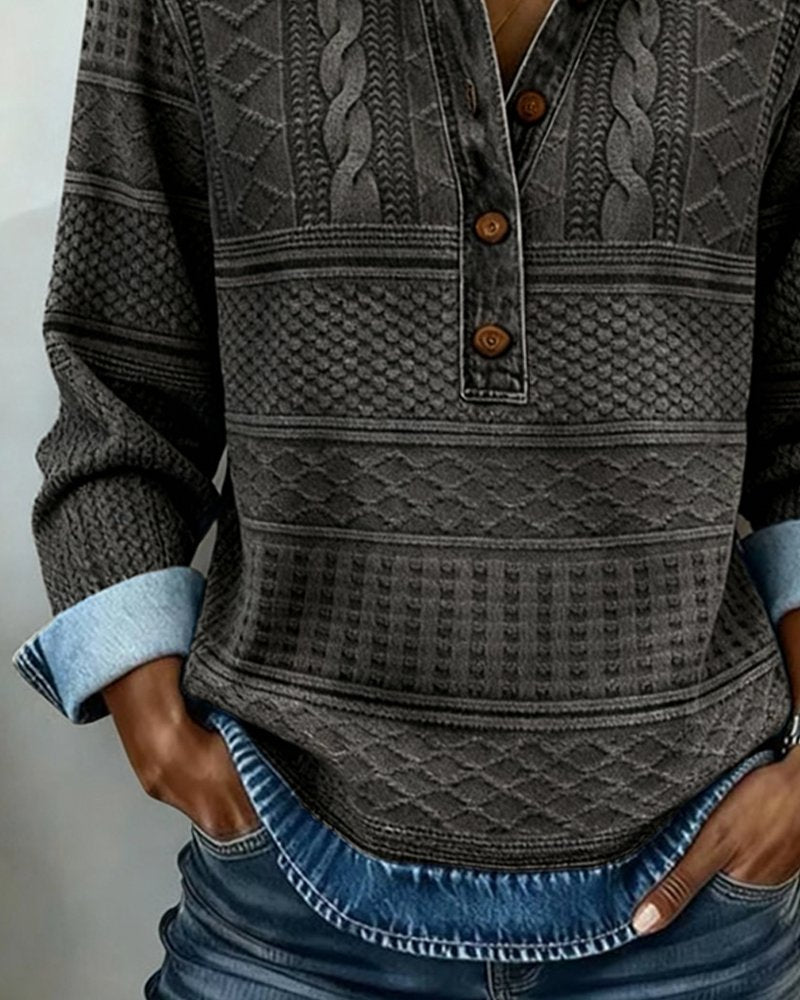 Women's Relaxed-Fit Cable-Knit Half-Button Collar Sweatshirt
