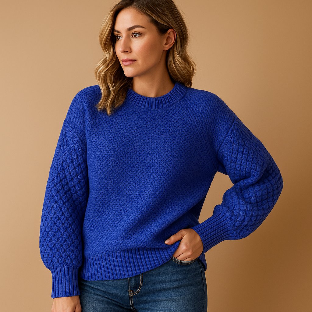 Women's Relaxed-Fit Crew Neck Cable-Knit Pullover Sweater - Blue