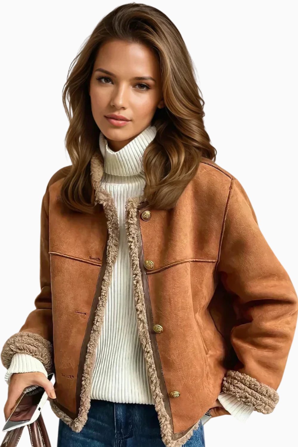 Women's Relaxed-Fit Faux-Shearling Button-Front Jacket