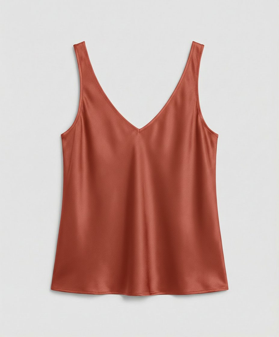 Women's Relaxed-Fit Satin V-Neck Wide-Strap Camisole Top - Orange