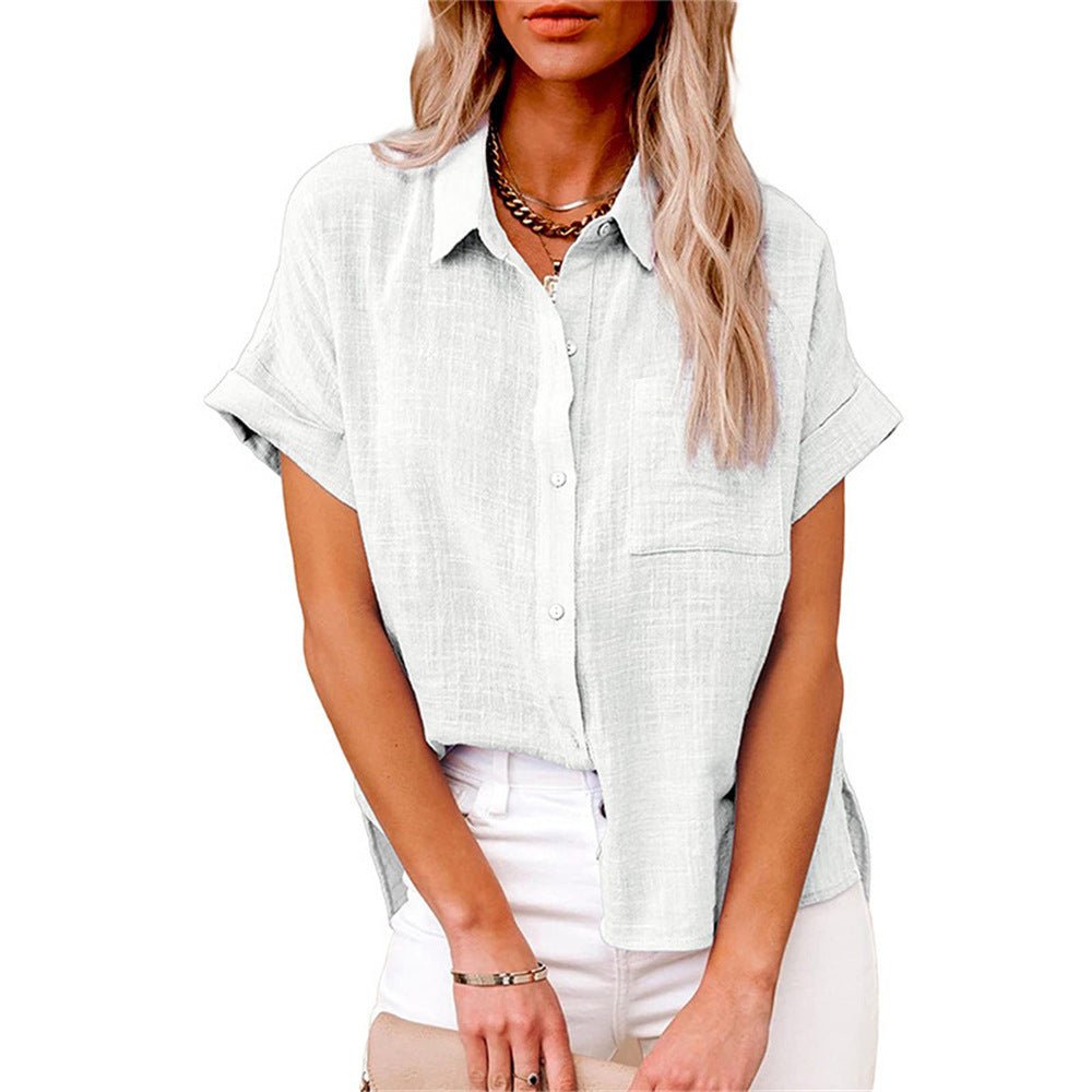 Women's Relaxed-Fit Short-Sleeve Button-Down Shirt Chest Pocket - White