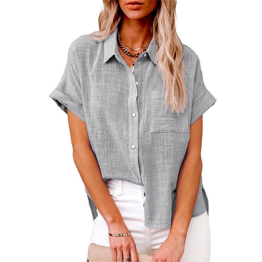 Women's Relaxed-Fit Short-Sleeve Button-Down Shirt Chest Pocket - Gray