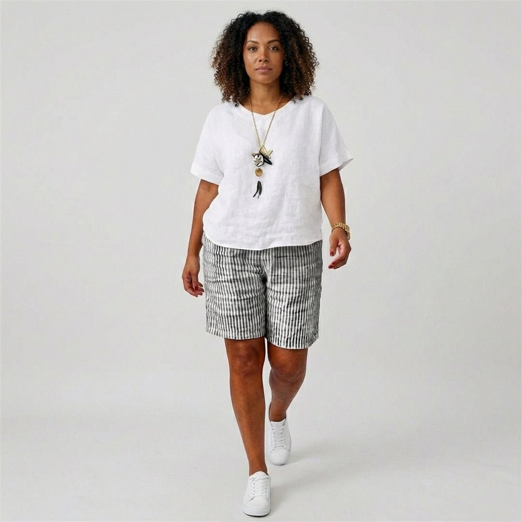Women's Relaxed-Fit Striped Elastic-Waist Bermuda Shorts