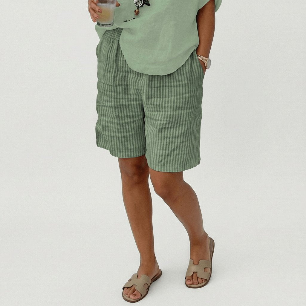 Women's Relaxed-Fit Striped Elastic-Waist Bermuda Shorts - Mint Green