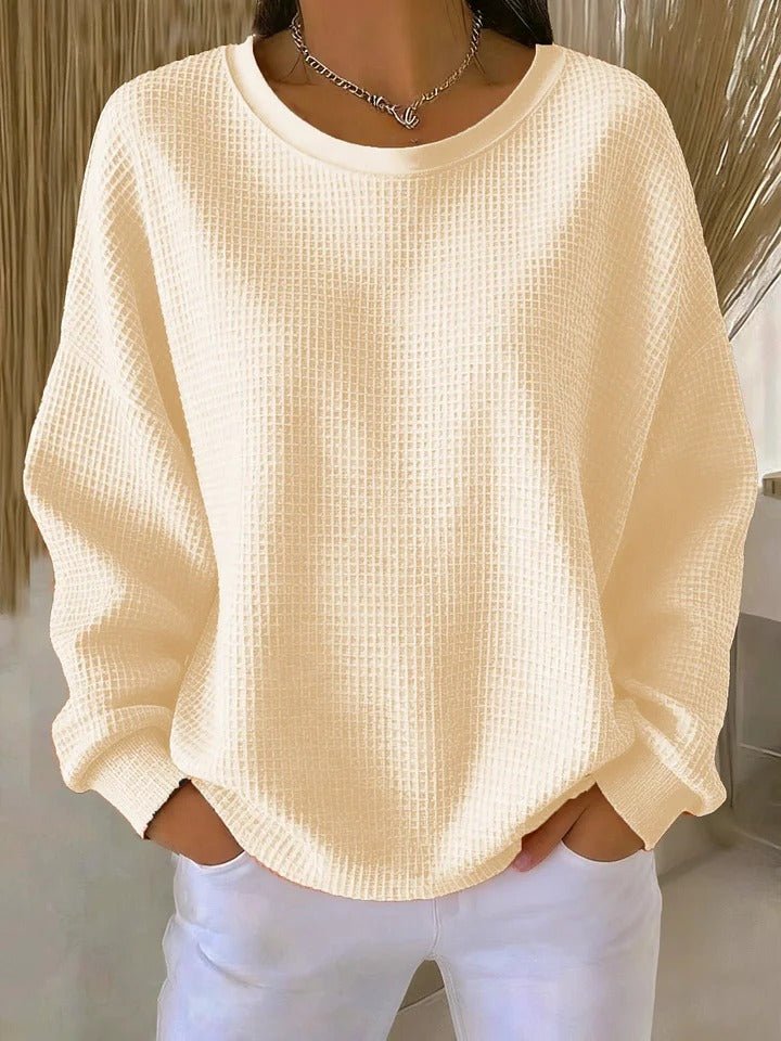 Women's Relaxed-Fit Waffle-Knit Long-Sleeve Pullover Sweater - Apricot