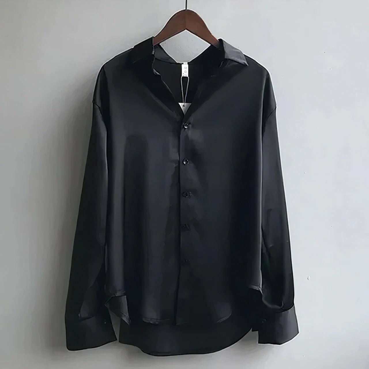 Women's Satin Button-Down Long Sleeve Collared Blouse - Black