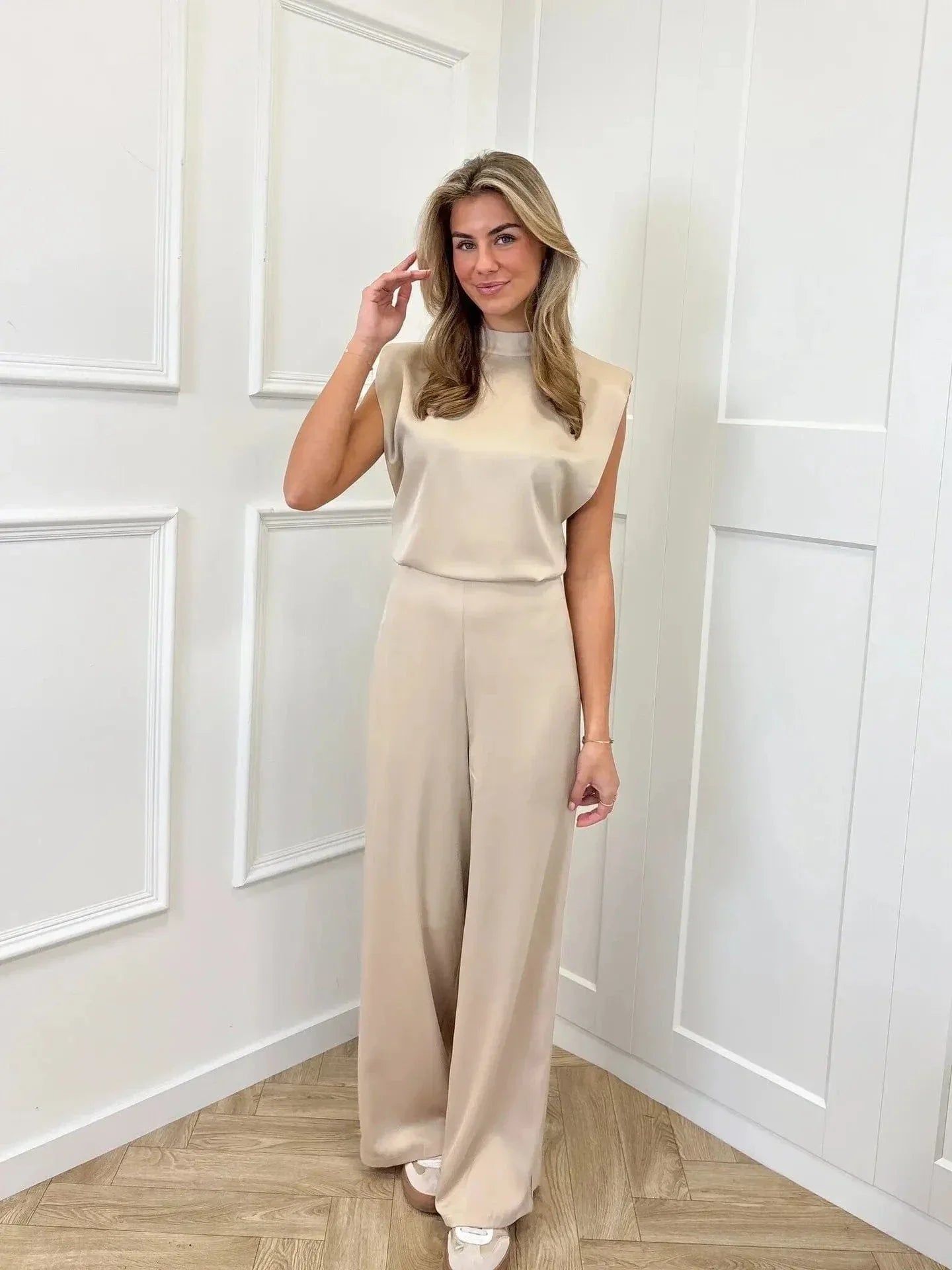 Women's Satin Wide-Leg Open-Back Sleeveless Jumpsuit