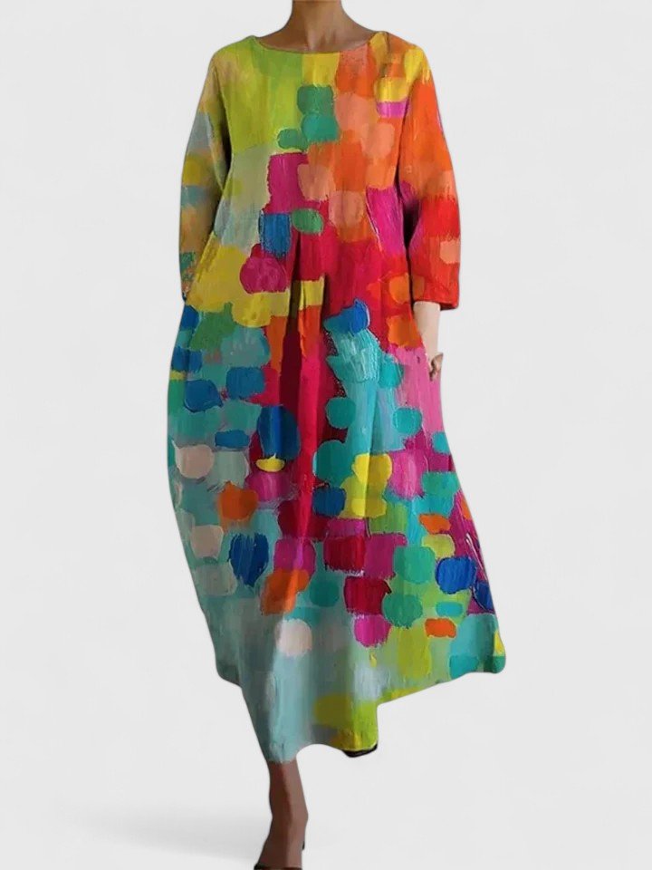 Women's Sea Turtle Print Relaxed-Fit 3/4 Sleeve Midi Dress - Flower 3