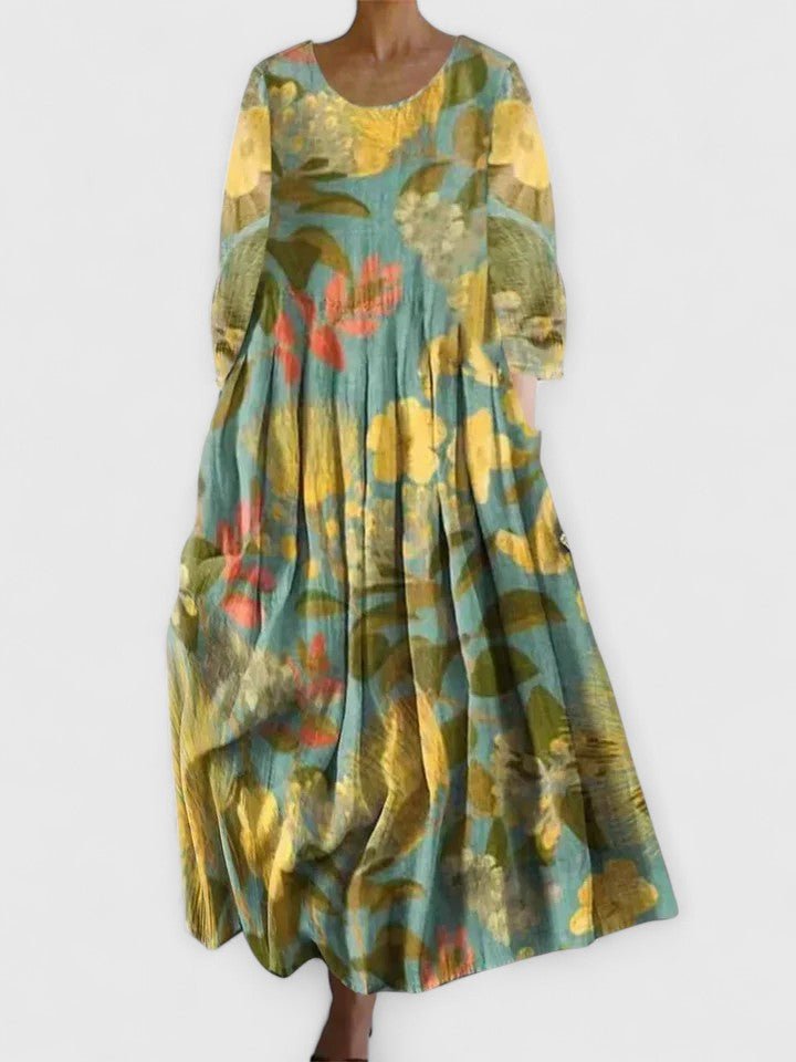 Women's Sea Turtle Print Relaxed-Fit 3/4 Sleeve Midi Dress - Flower 4
