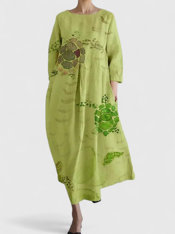 Women's Sea Turtle Print Relaxed-Fit 3/4 Sleeve Midi Dress - Flower 5