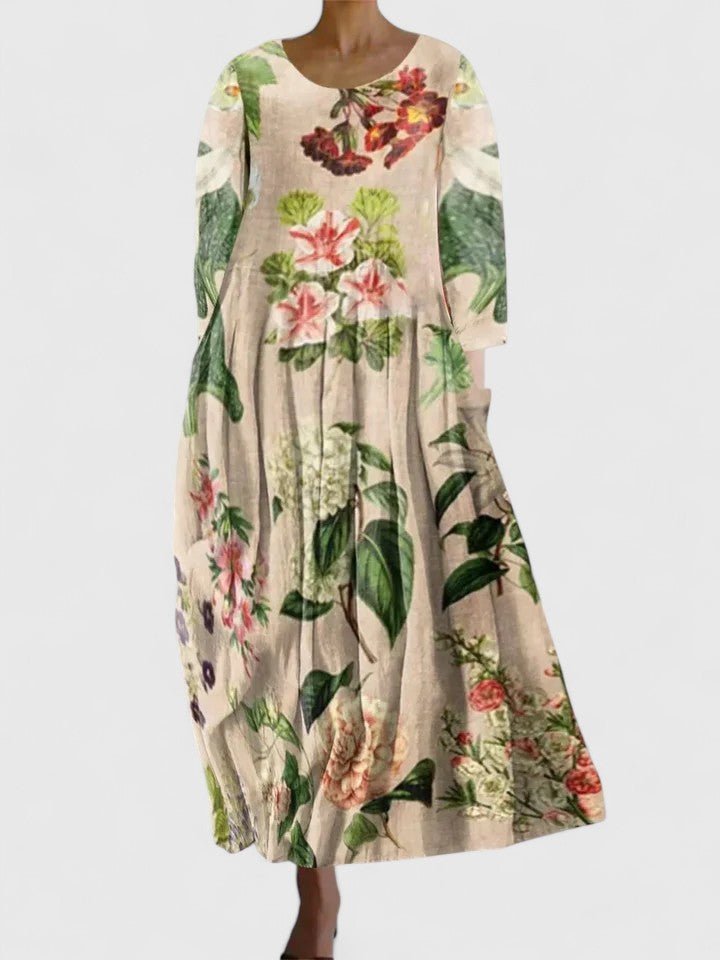 Women's Sea Turtle Print Relaxed-Fit 3/4 Sleeve Midi Dress - Flower 6