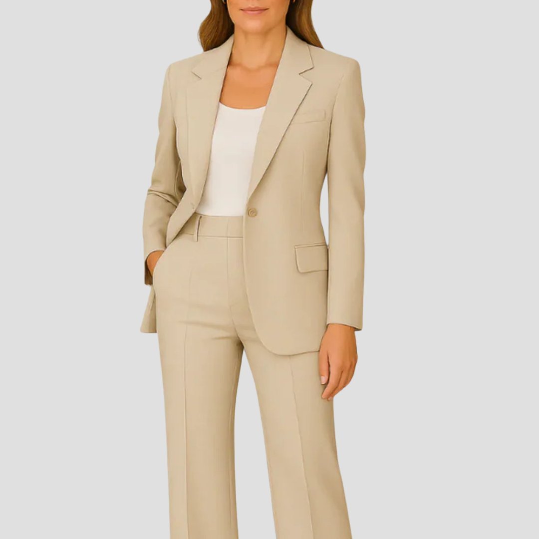 Women's Single-Button Tailored Two-Piece Blazer Suit Set - Beige