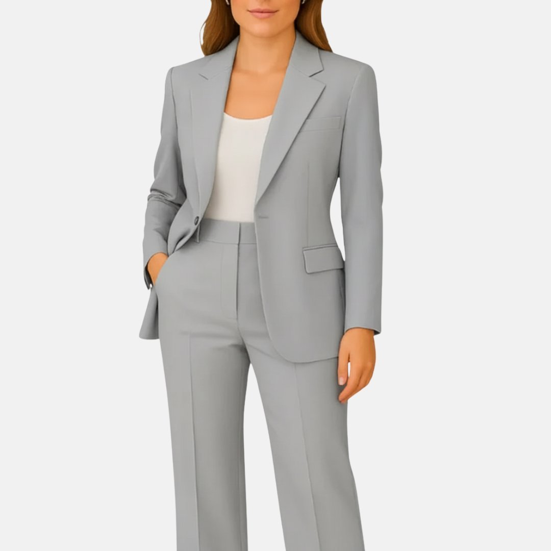 Women's Single-Button Tailored Two-Piece Blazer Suit Set - Grey