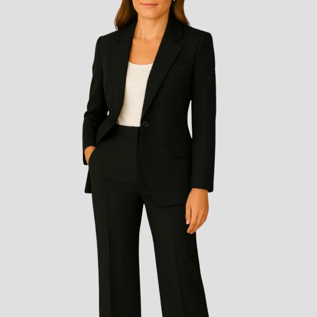 Women's Single-Button Tailored Two-Piece Blazer Suit Set - Black