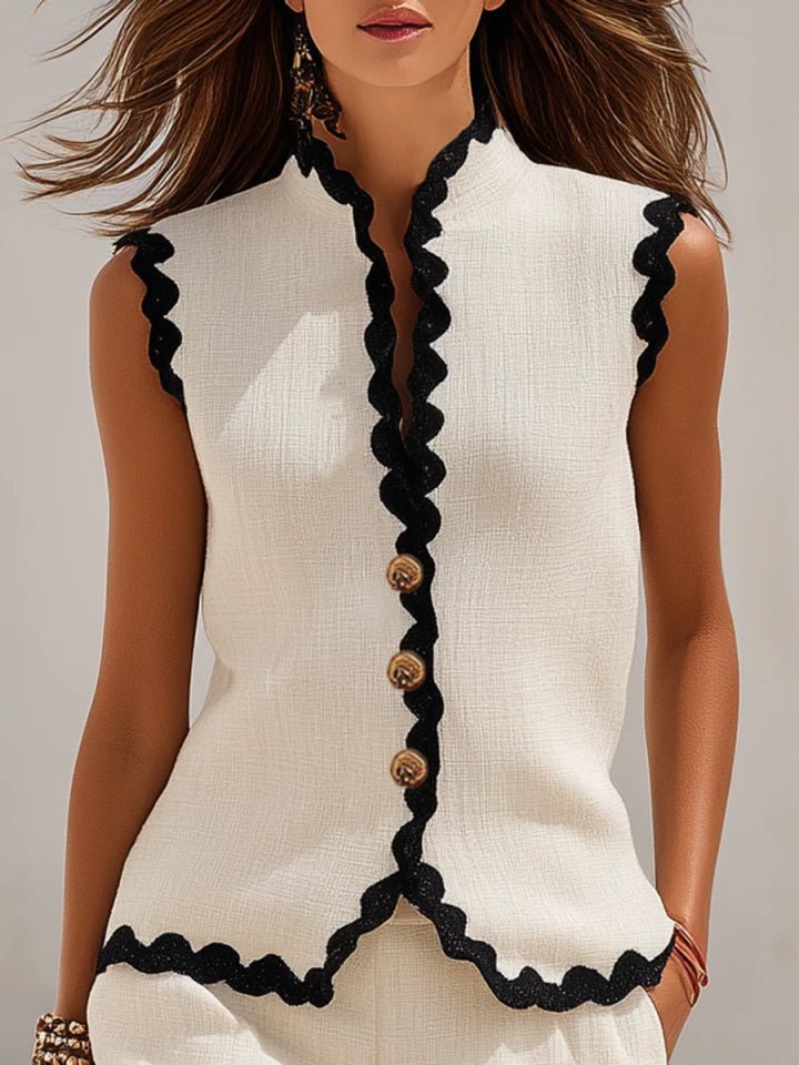 Women's Sleeveless Button-Front Linen Blend Two-Piece Short Set