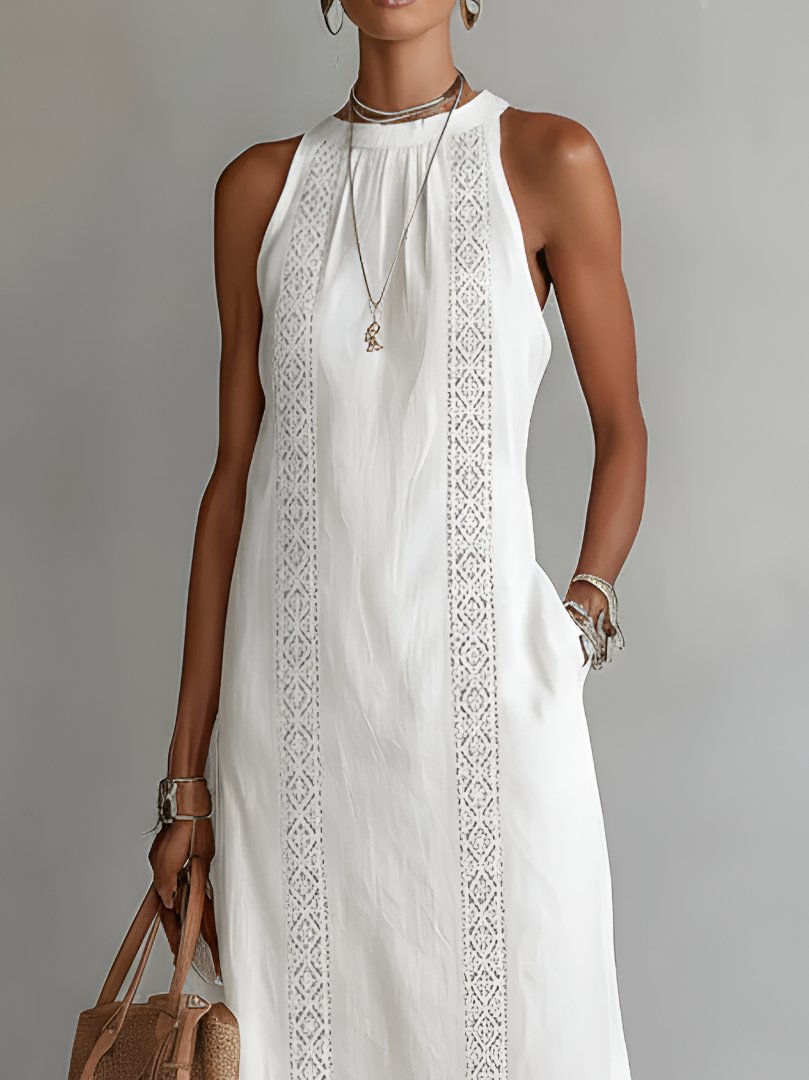 Women's Sleeveless Embroidered Midi Shift Dress