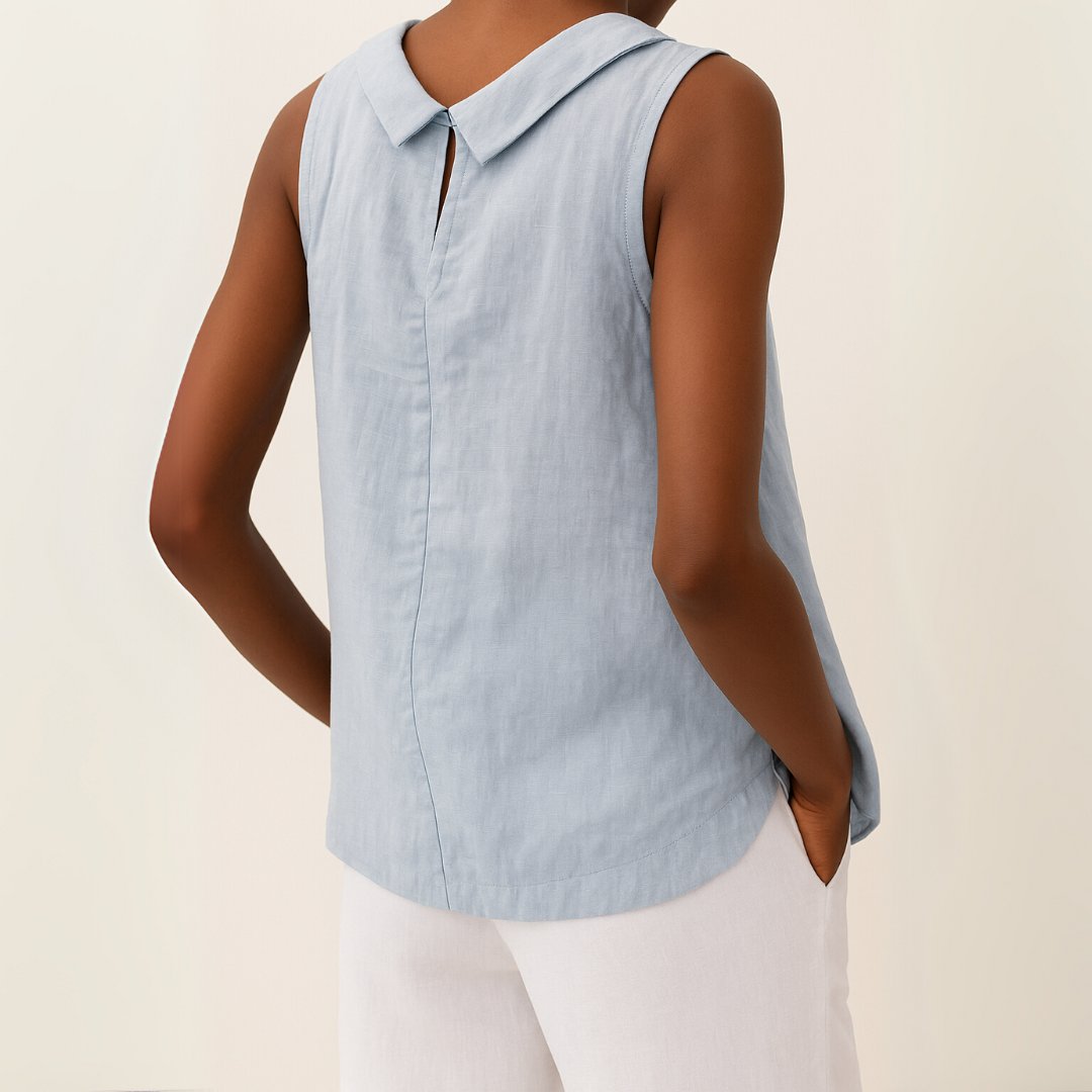 Women's Sleeveless Roll-Neck Linen-Blend Boxy Blouse