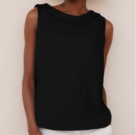 Women's Sleeveless Roll-Neck Linen-Blend Boxy Blouse - black